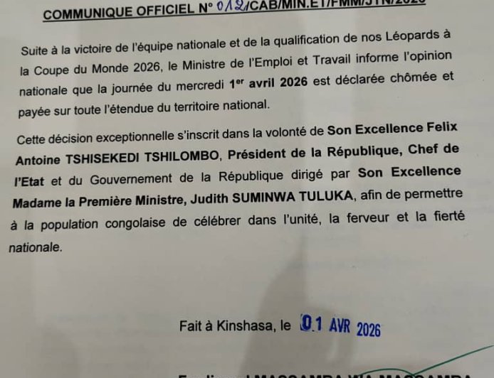 En RDC, controverse après la journée chômée du 1er avril annoncée par communiqué