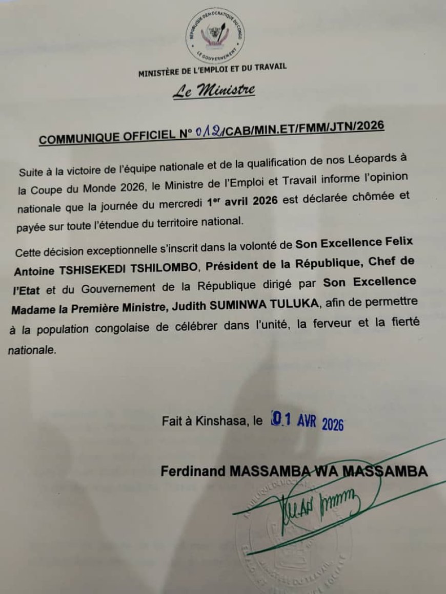 En RDC, controverse après la journée chômée du 1er avril annoncée par communiqué