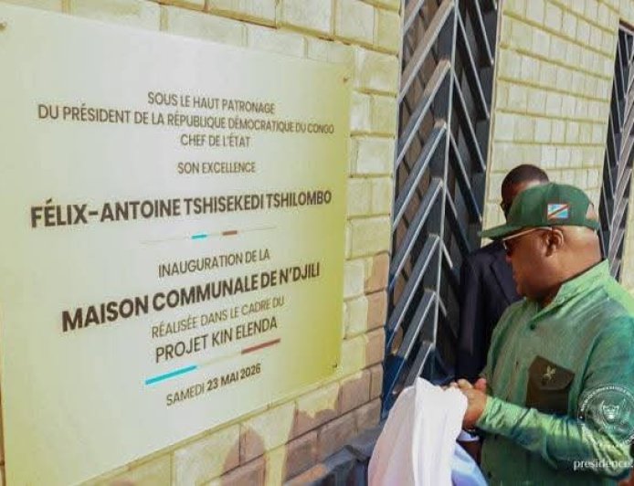 Projet Kin Elenda : le Président F. Tshisekedi inaugure la nouvelle maison communale de N’djili lors d’une tournée des chantiers routiers de Kinshasa