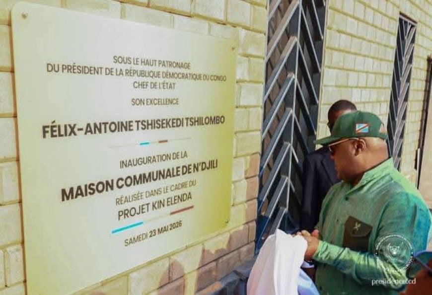 Projet Kin Elenda : le Président F. Tshisekedi inaugure la nouvelle maison communale de N’djili lors d’une tournée des chantiers routiers de Kinshasa